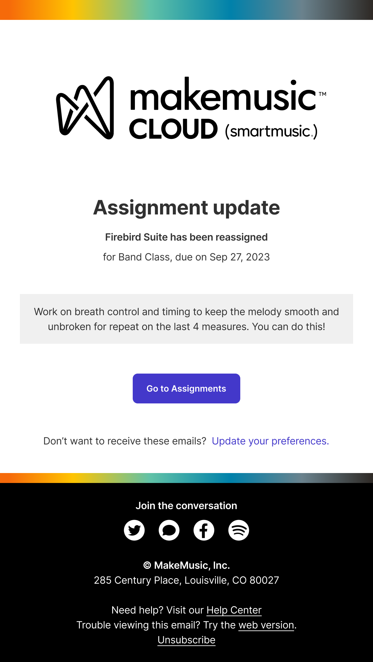 assignment update email